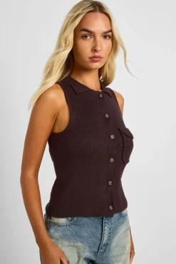 Gilet tricoté premium à côtes épaisses et détails de poche