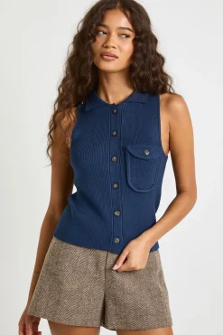 Gilet tricoté premium à côtes épaisses avec détails de poche