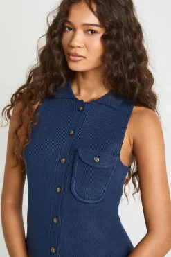 Gilet tricoté premium à côtes épaisses avec détails de poche