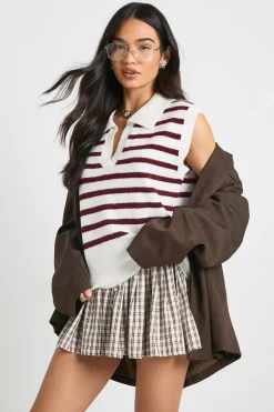 boohoo Gilet tricoté rayé à col et en V<Femme Pulls Et Gilets|Toutes Les Mailles