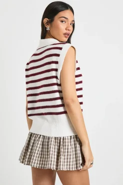 boohoo Gilet tricoté rayé à col et en V<Femme Pulls Et Gilets|Toutes Les Mailles