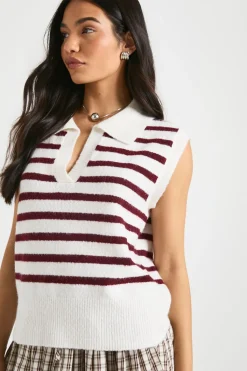 boohoo Gilet tricoté rayé à col et en V<Femme Pulls Et Gilets|Toutes Les Mailles