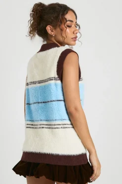 boohoo Gilet tricoté ultra doux à rayures contrastées et col tricoté<Femme Pulls Et Gilets|Toutes Les Mailles