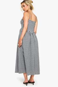 Gingham à buste froncé détail Robe Midaxi