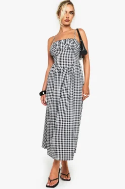 Gingham à buste froncé détail Robe Midaxi