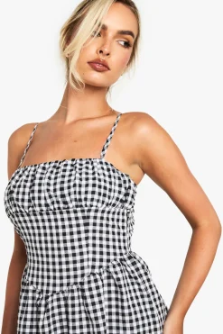 Gingham à buste froncé détail Robe Midaxi