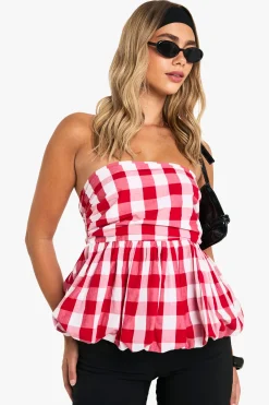 Gingham Puffball Top
