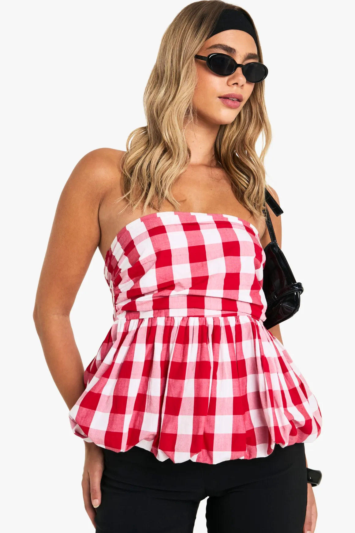 Gingham Puffball Top