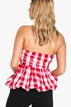 Gingham Puffball Top