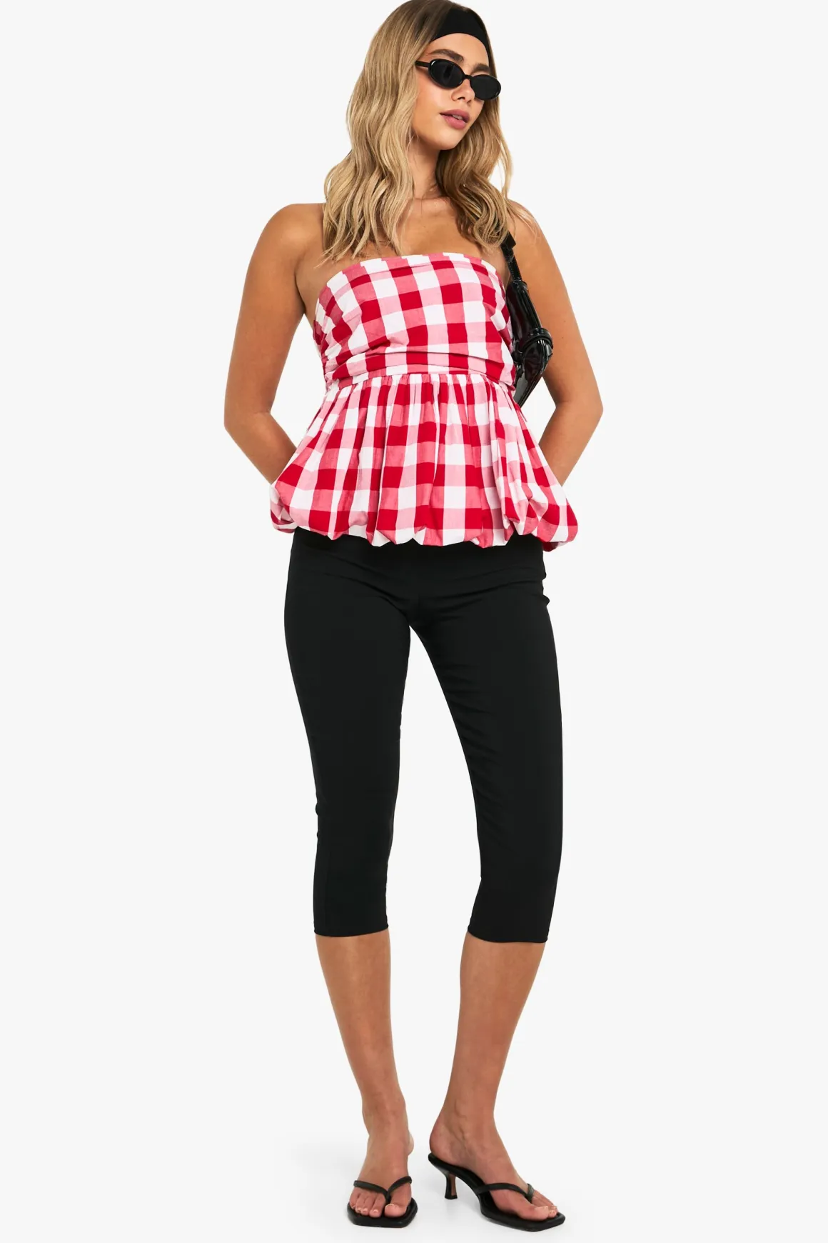 Gingham Puffball Top