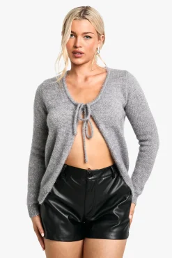 Glitter Knitted Tie Front Top