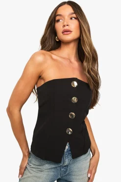 Gold Button Bandeau Top