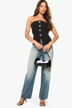 Gold Button Bandeau Top