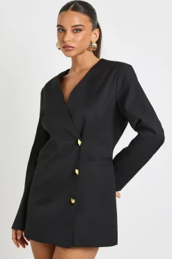 boohoo Gold Button Tailored Plunge Blazer Dress<Femme Tailleurs|Robes À Manches Longues