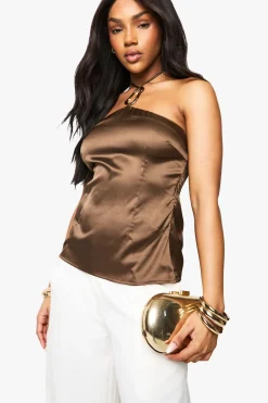 Gold Trim Satin Halter Top