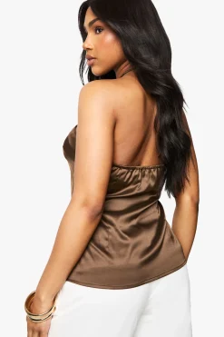 Gold Trim Satin Halter Top