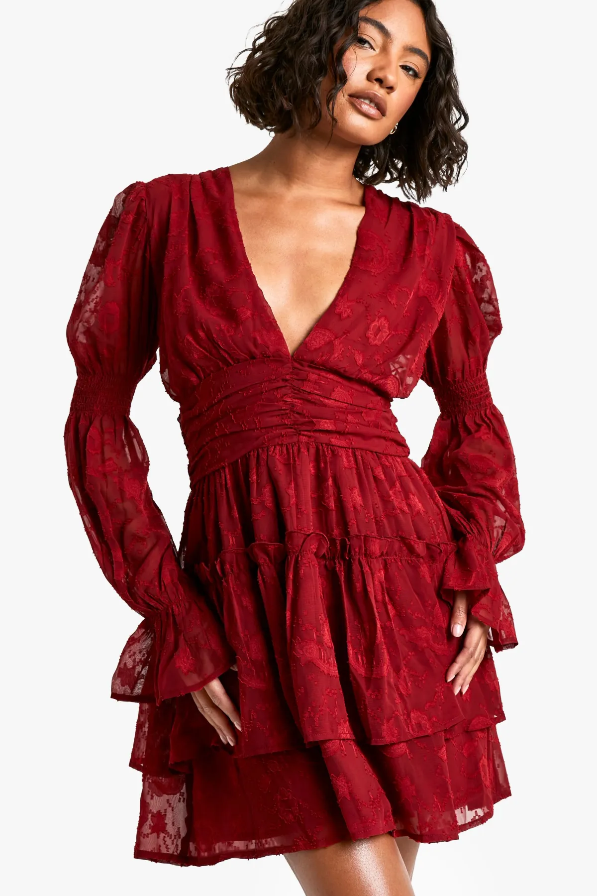boohoo Grande robe patineuse en tissu burnout paisley avec manches bouffantes et taille froncée<Femme Robes Patineuses|Robes Bohème