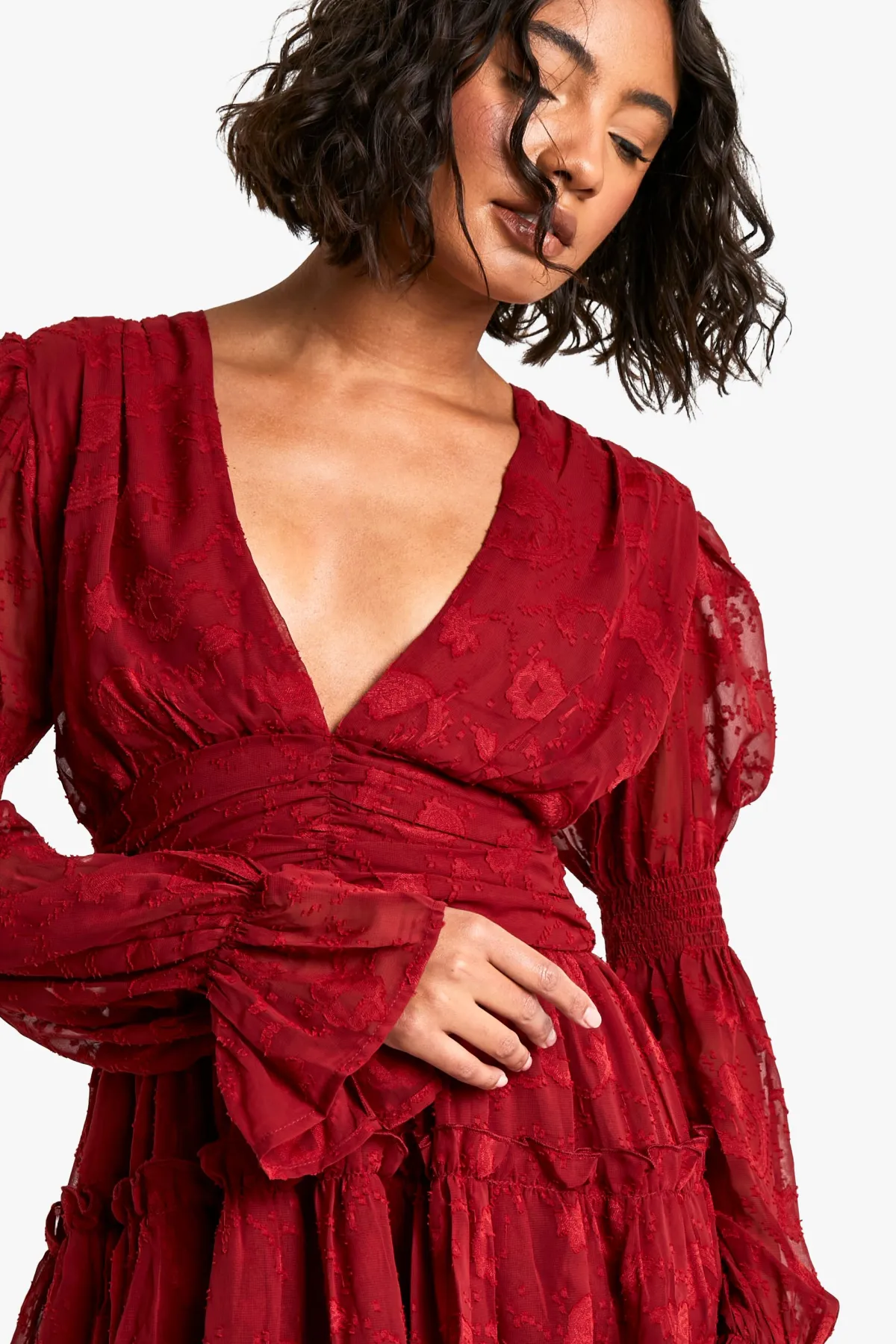 boohoo Grande robe patineuse en tissu burnout paisley avec manches bouffantes et taille froncée<Femme Robes Patineuses|Robes Bohème