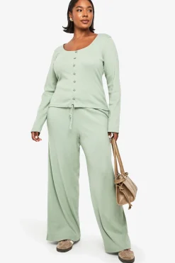 boohoo GRANDES TAILES - CEINTURE À CANAL UNIQUE EN MAILLE CÔTELÉE SOUPLE<Femme Pantalons