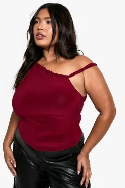 boohoo Grande taille - Body asymétrique à épaules dénudées<Femme Tops