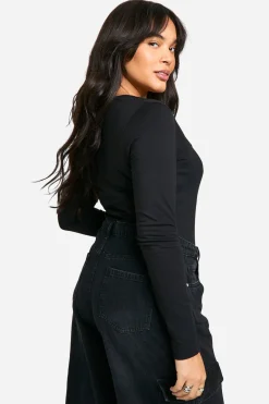 boohoo Grande taille - Body à col carré et manches longues<Femme Looks De Rentrée|Tops