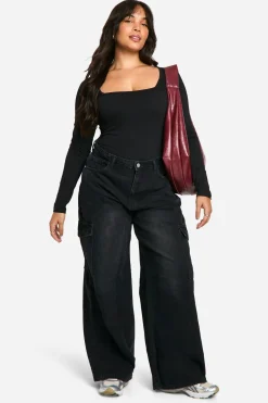 boohoo Grande taille - Body à col carré et manches longues<Femme Looks De Rentrée|Tops