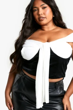 boohoo Grande taille - Corset en mesh et velours<Femme Tops