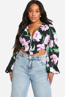 Grande taille - Corset long fleuri à manches bouffantes