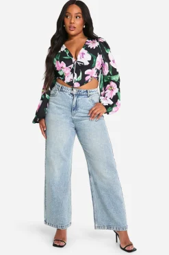Grande taille - Corset long fleuri à manches bouffantes