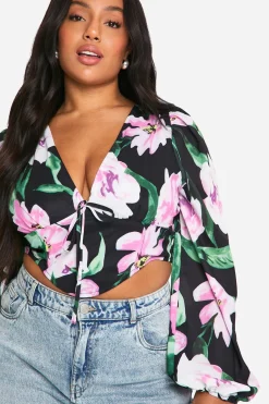 Grande taille - Corset long fleuri à manches bouffantes