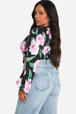 Grande taille - Corset long fleuri à manches bouffantes