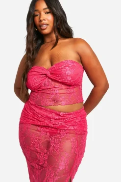 Grande taille - Ensemble avec top bandeau froncé en dentelle et jupe longue