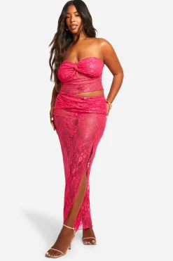 Grande taille - Ensemble avec top bandeau froncé en dentelle et jupe longue