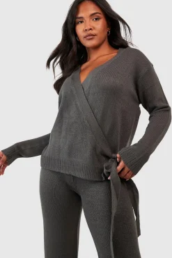 boohoo Grande taille - Ensemble cache-cœur avec pull et pantalon<Femme Pantalons|Pulls Et Gilets