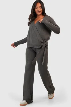 boohoo Grande taille - Ensemble cache-cœur avec pull et pantalon<Femme Pantalons|Pulls Et Gilets