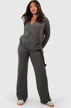 boohoo Grande taille - Ensemble cache-cœur avec pull et pantalon<Femme Pantalons|Pulls Et Gilets