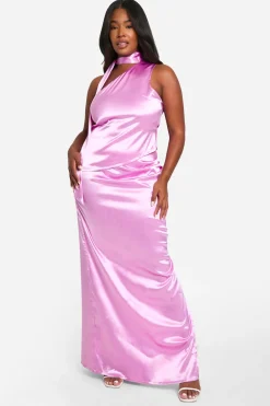 boohoo Grande taille - Ensemble satiné avec top asymétrique et jupe longue<Femme Satin Et Dentelle|Ensembles