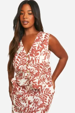 Grande taille - Gilet en lin imprimé sans manches