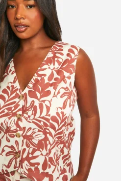 Grande taille - Gilet en lin imprimé sans manches