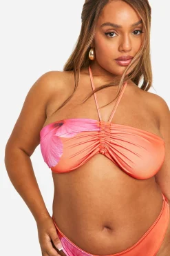 Grande taille - Haut de maillot bandeau fleuri