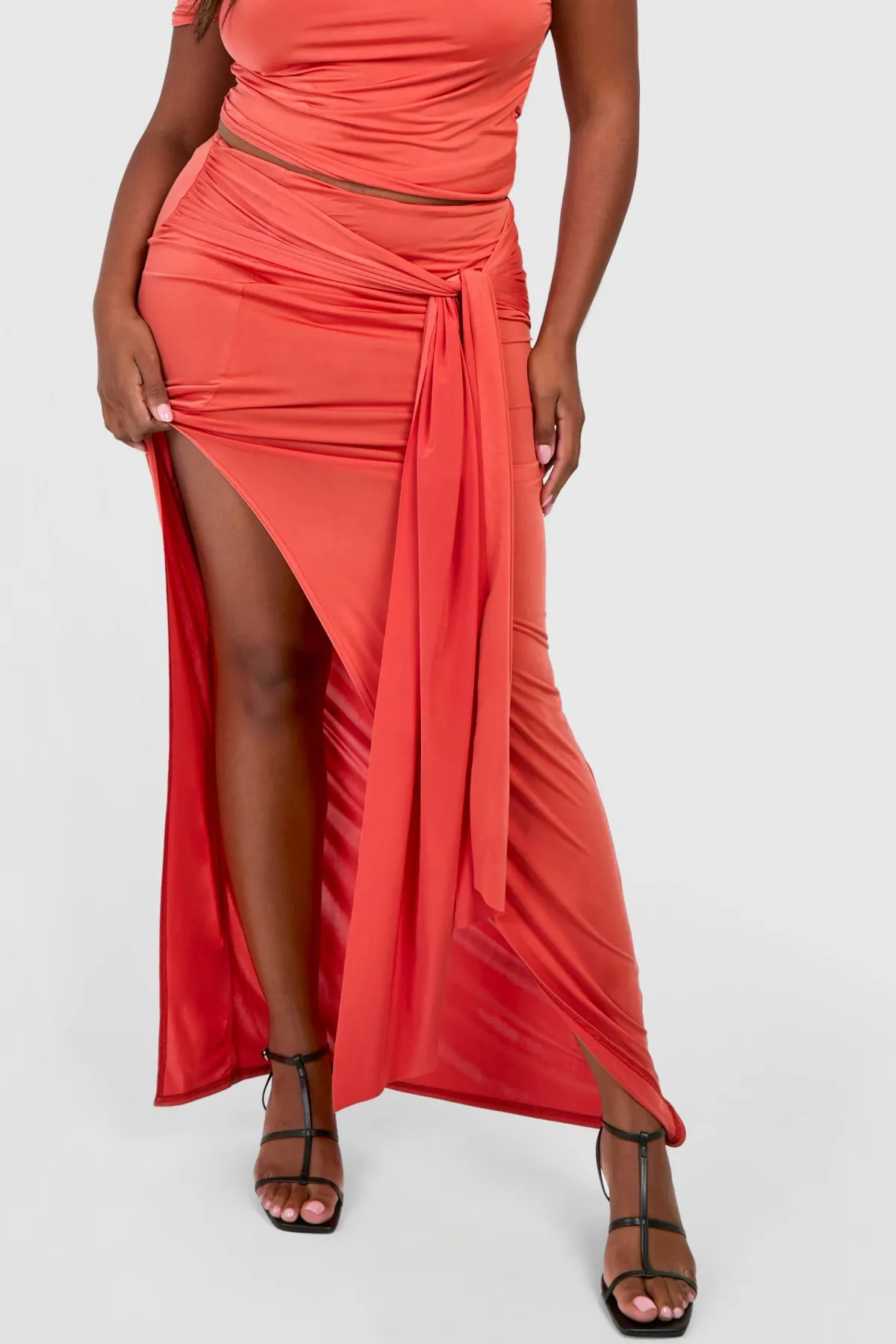 boohoo Grande taille - Jupe longue moulante nouée<Femme Jupes|Jupes