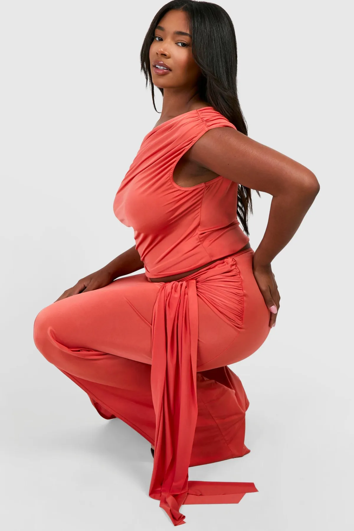 boohoo Grande taille - Jupe longue moulante nouée<Femme Jupes|Jupes