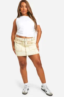 Grande taille - Mini-jupe délavée à ceinture