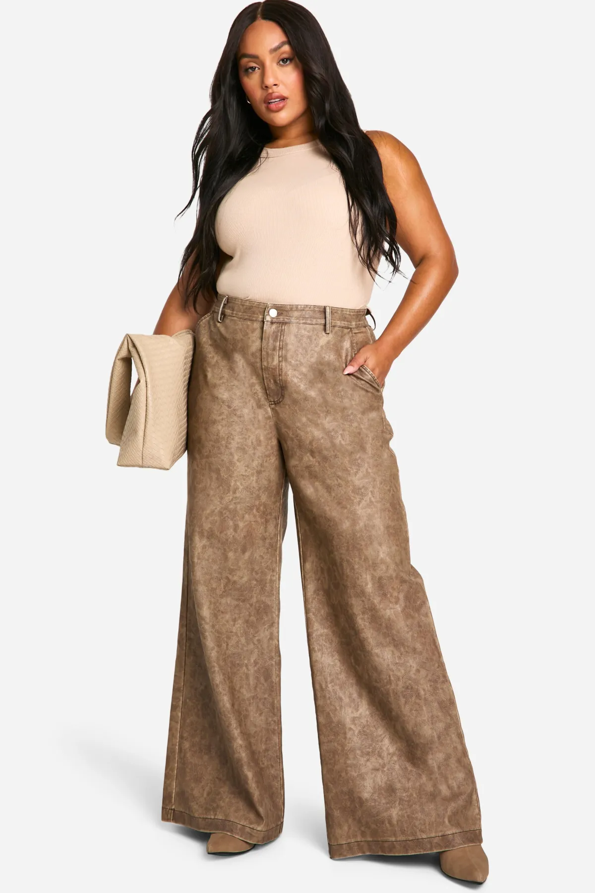 boohoo Grande taille - Pantalon large taille haute<Femme Pantalons
