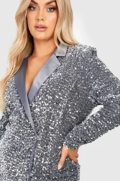 Grande taille - Robe blazer pailletée en velours