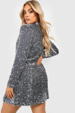 Grande taille - Robe blazer pailletée en velours
