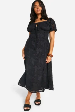Grande taille - Robe champêtre mi-longue à col bateau