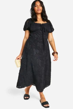Grande taille - Robe champêtre mi-longue à col bateau