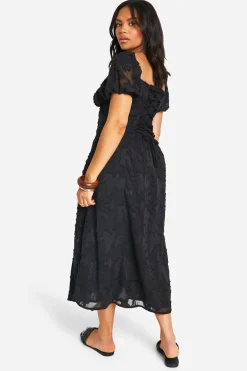 Grande taille - Robe champêtre mi-longue à col bateau