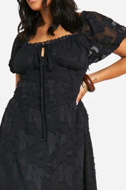 Grande taille - Robe champêtre mi-longue à col bateau